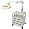 Meuble esthétique professionnel à roulettes avec lampe-loupe articulée